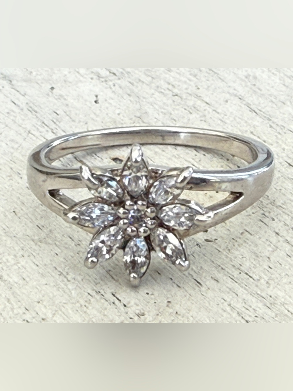 Sterling Crystal Flower Ring